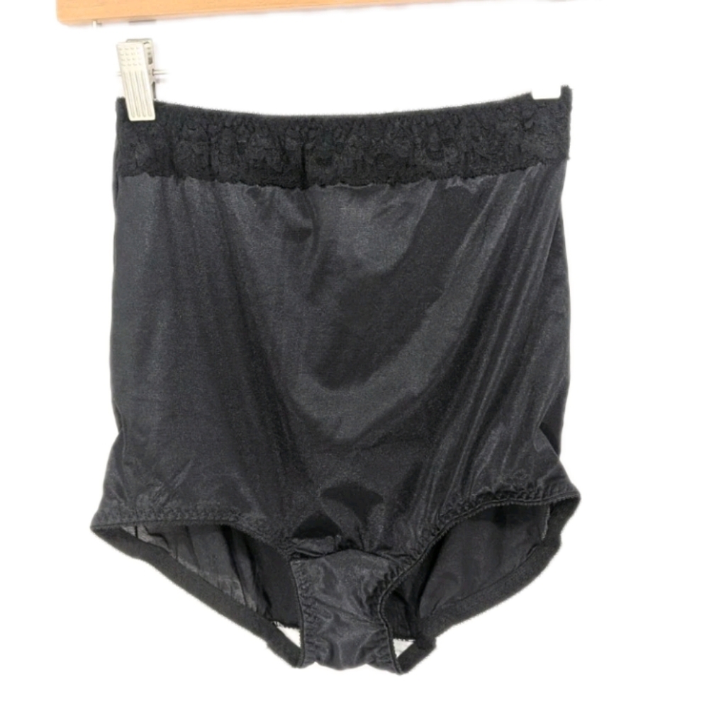 Solange Vintage Nylon Panty sz 36 NEW Women Brief Black Underwear lace trim USA